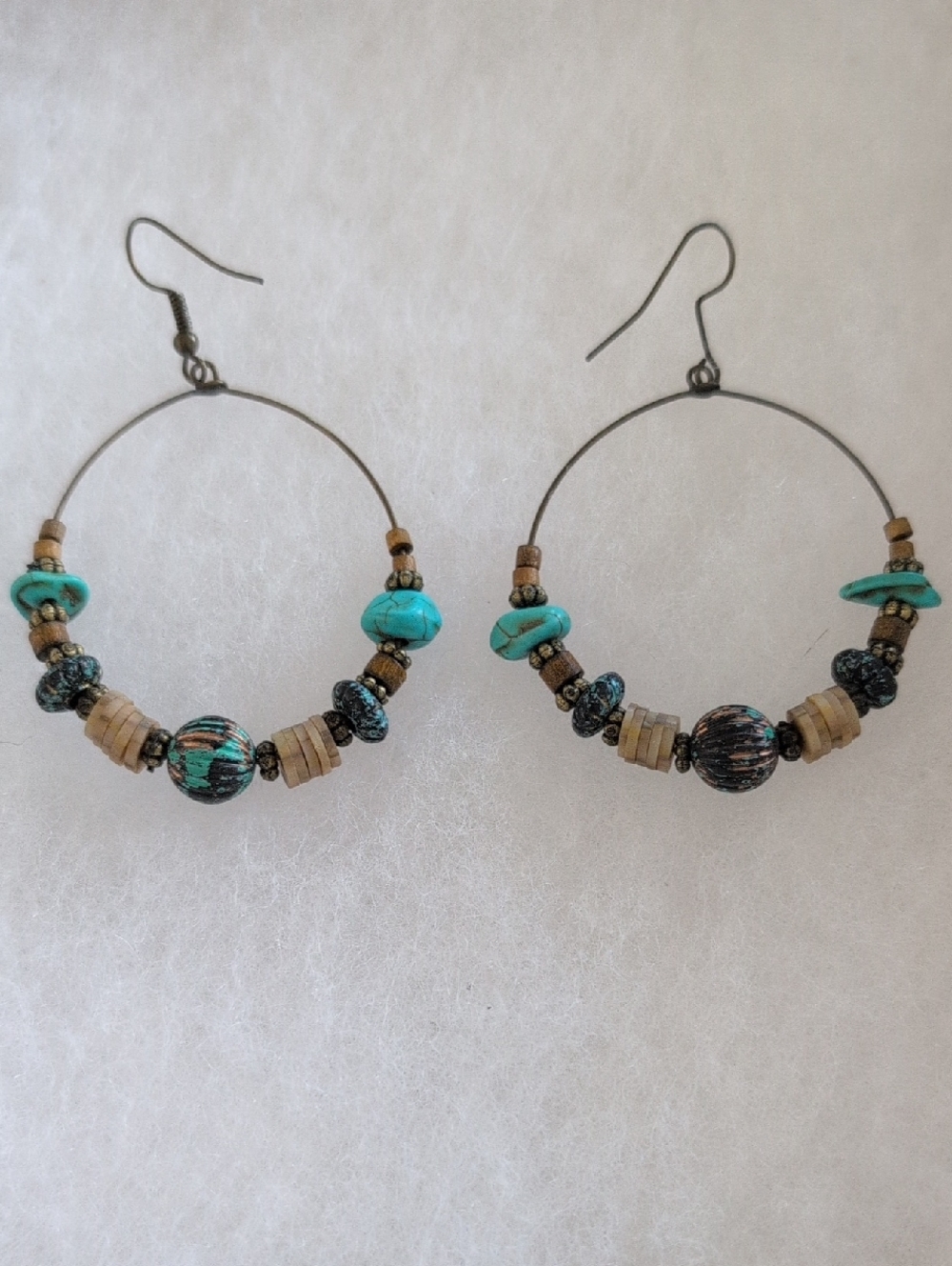 Vtg Southwestern Beaded Hoop Earrings - Turquoise & Artisan Tribal Style